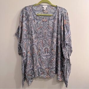 J. Jill Paisley Print Kimono Blouse Top Half Sleeve Size XS/S 100% Rayon